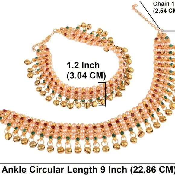 Indian Bridal Anklet Set Pearl Ghungroo Jhanjari Traditional Gold Copper
